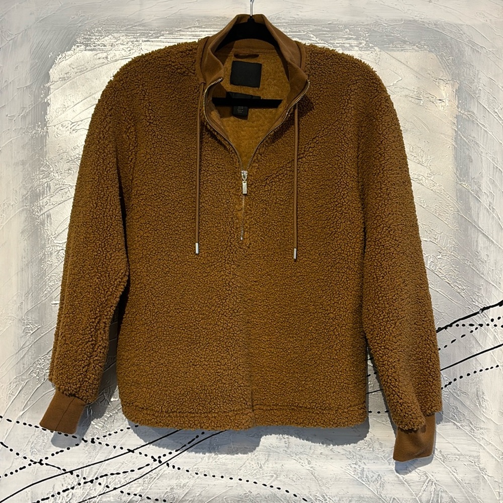 Maison Cinqcent Sherpa Half Zip Sweater Size XS Brown